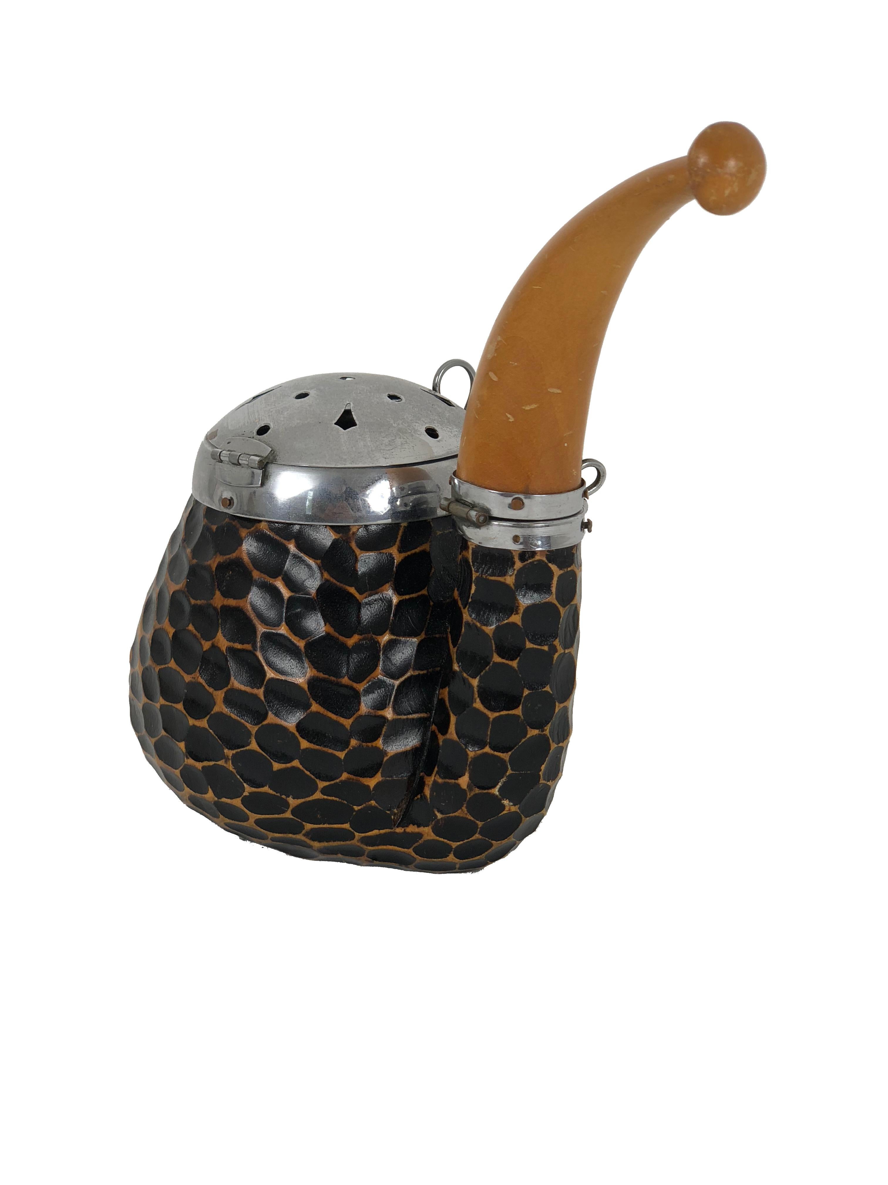 Vintage Black Aldo Tura Tobacco Wood and Brass Pipe, 1940s, Italy In Fair Condition In Rome, IT