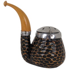 Vintage Black Aldo Tura Tobacco Wood and Brass Pipe, 1940s, Italy