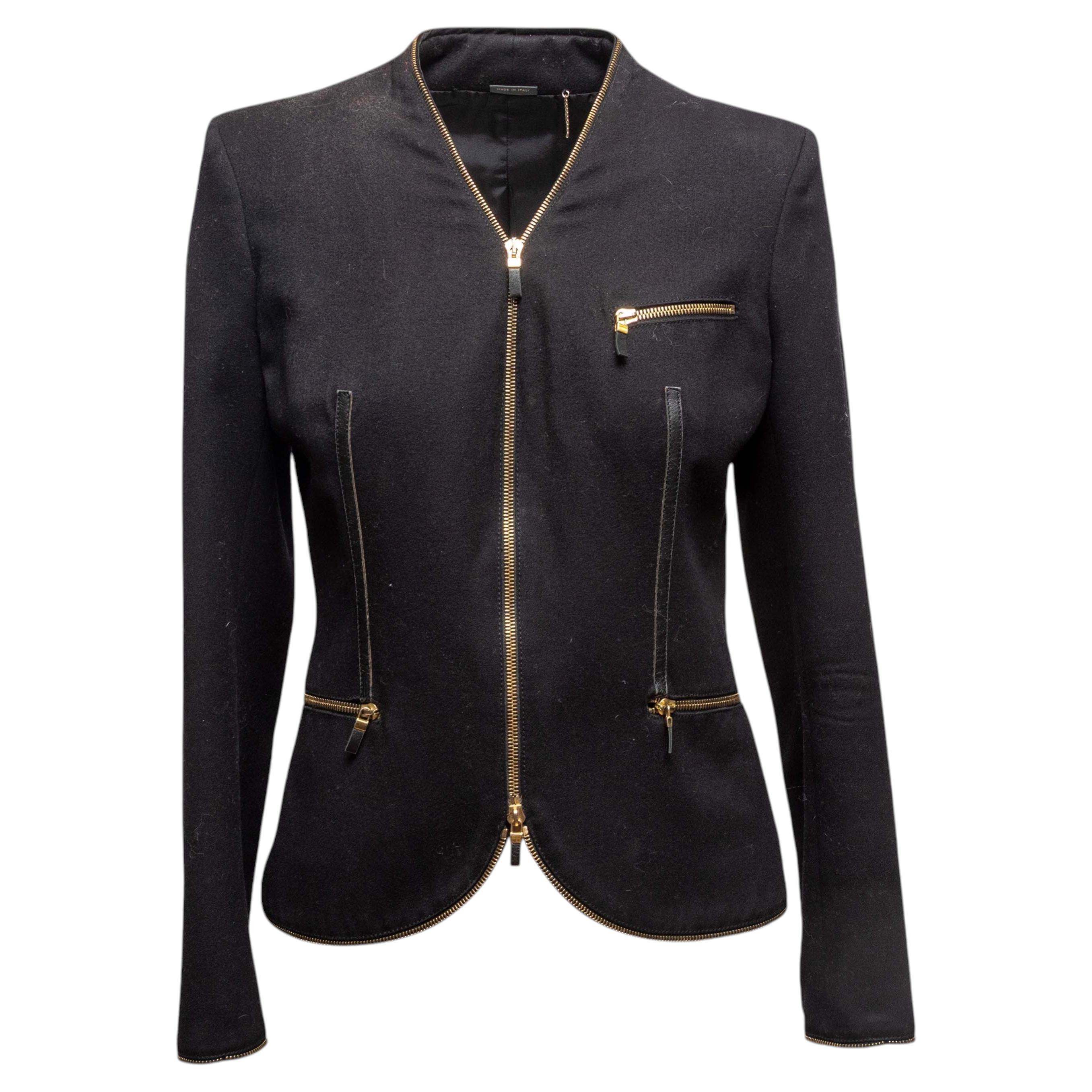 Vintage Black Alexander McQueen 2003 Virgin Wool Zip Jacket Size IT 42