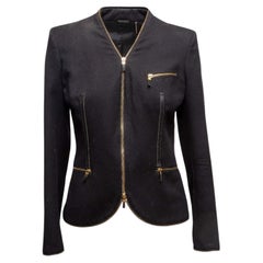 Vintage Black Alexander McQueen 2003 Virgin Wool Zip Jacket Size IT 42