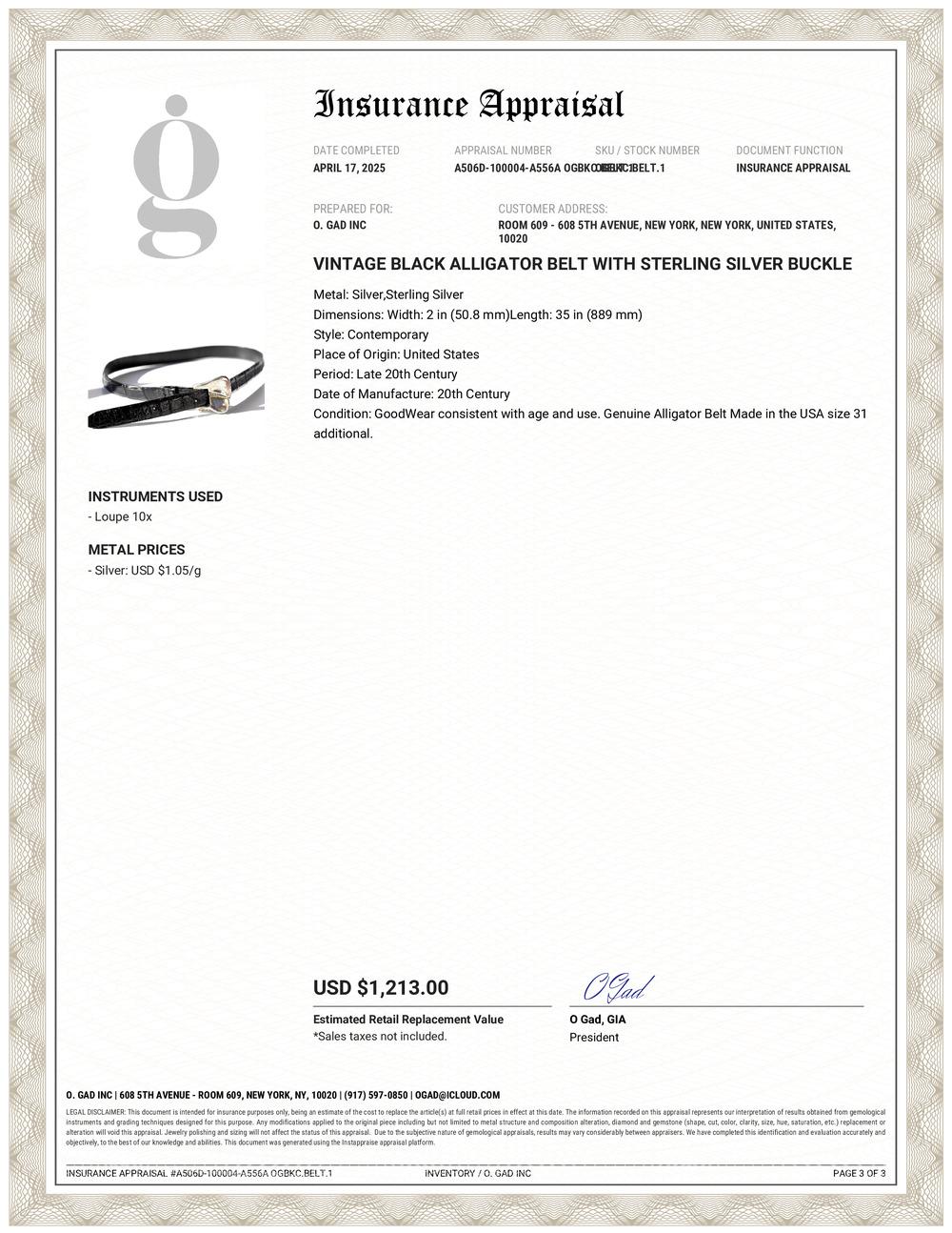 Ein Statement für zeitlosen Luxus und Kunstfertigkeit

Dieser Gürtel von Vintage By ist aus schwarzem Alligatorleder gefertigt und mit der charakteristischen Sterlingsilber-Hardware verziert. Bekannt für die Verbindung von modernem Design mit