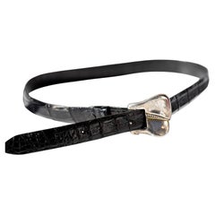Ceinture Vintage en Alligator Noir avec Boucle en Argent Sterling