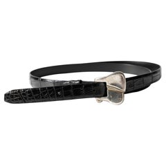 Schwarzer Alligatorgürtel im Vintage-Stil mit Sterlingsilberschnalle