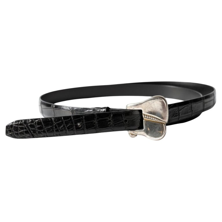 Vintage Black Alligator Belt with Sterling Silver Buckle For  display picture 2