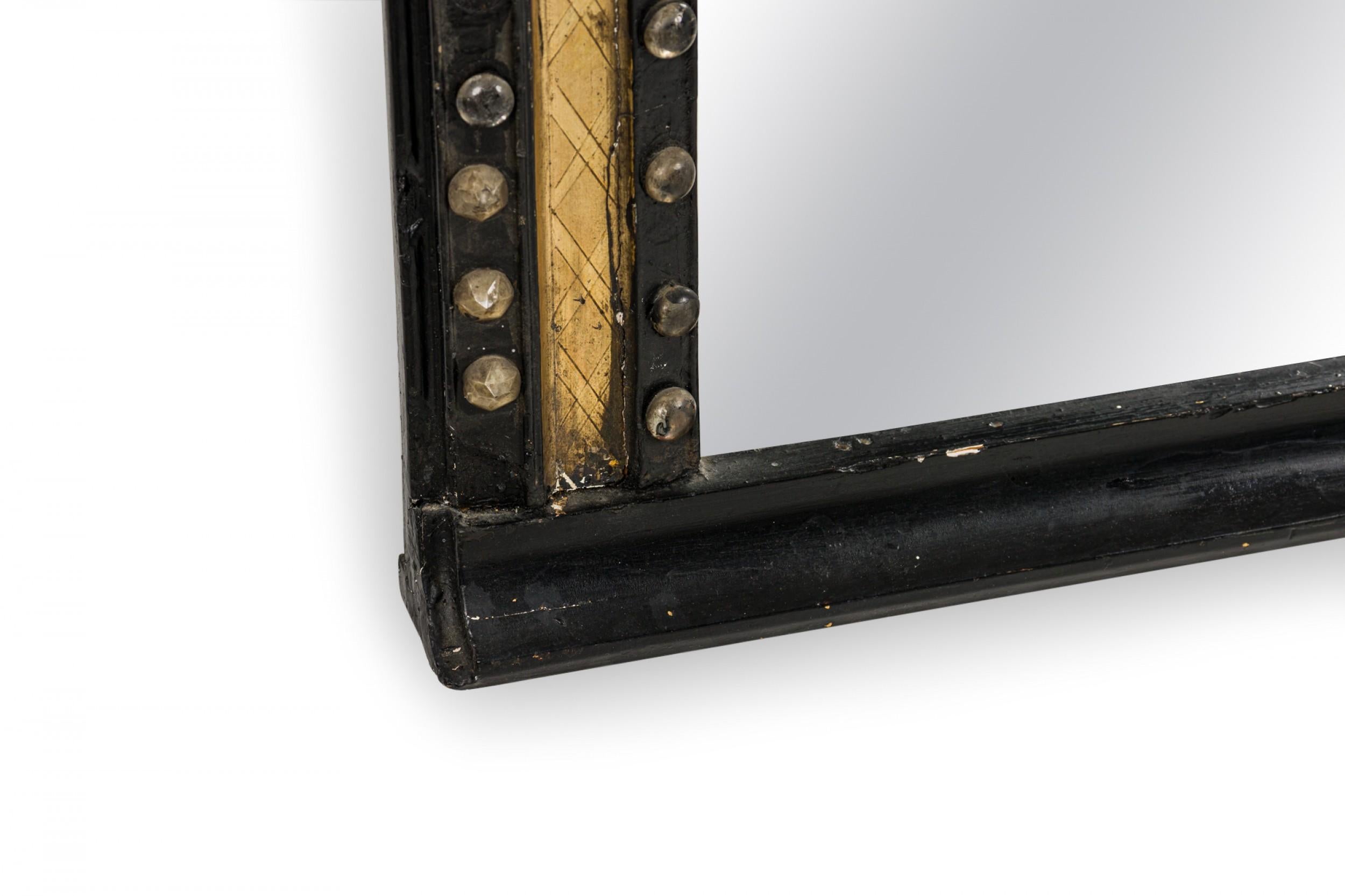 Hand-Painted Vintage Black and Beige Painted Wood and Crystal Rounded Corner Wall