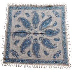 Vintage Black and Blue Paisley Hand-Blocked Cloth with Hand-Knotted Fringes