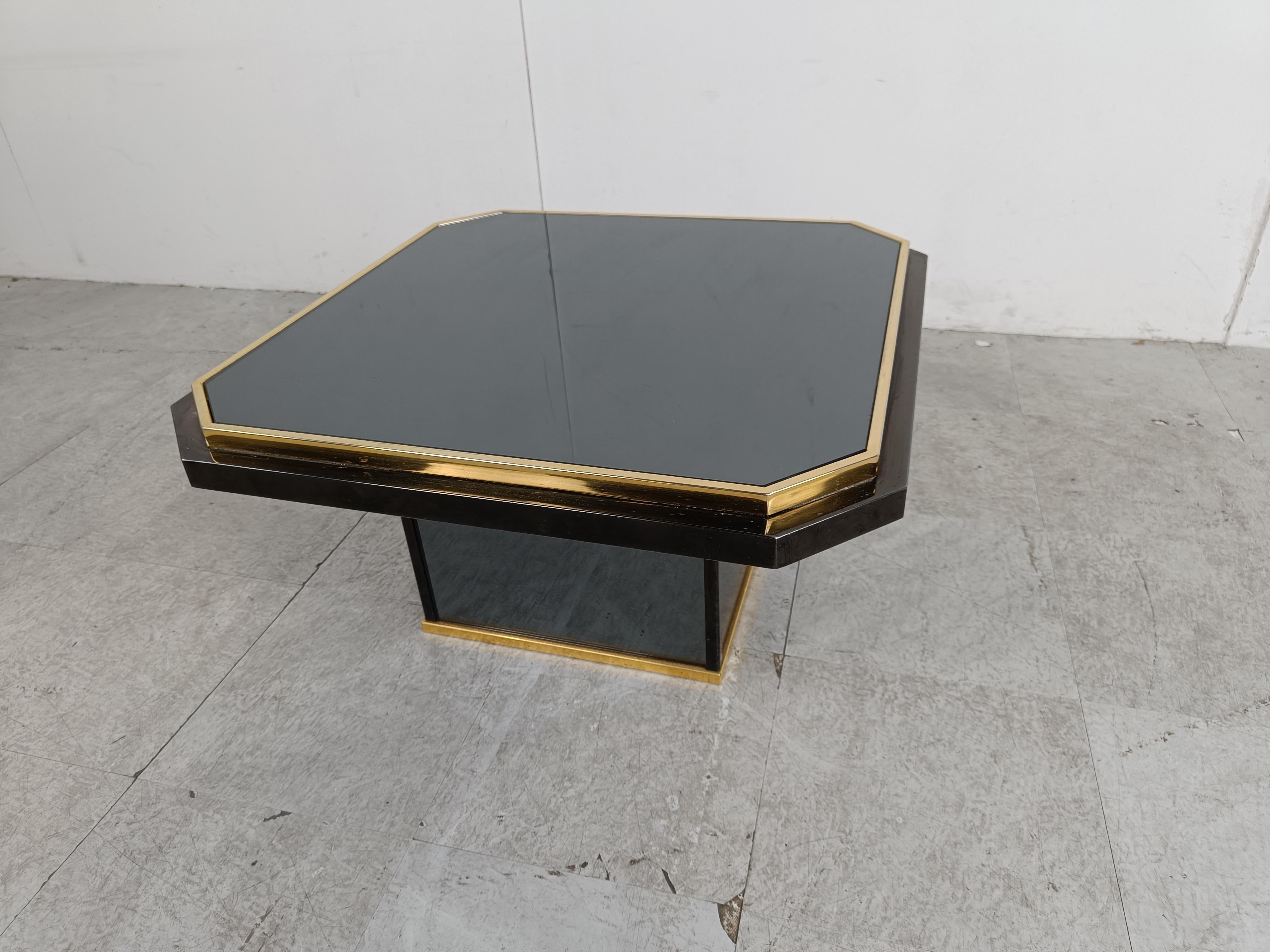 Hollywood Regency Vintage black and brass coffee table, 1970s For Sale
