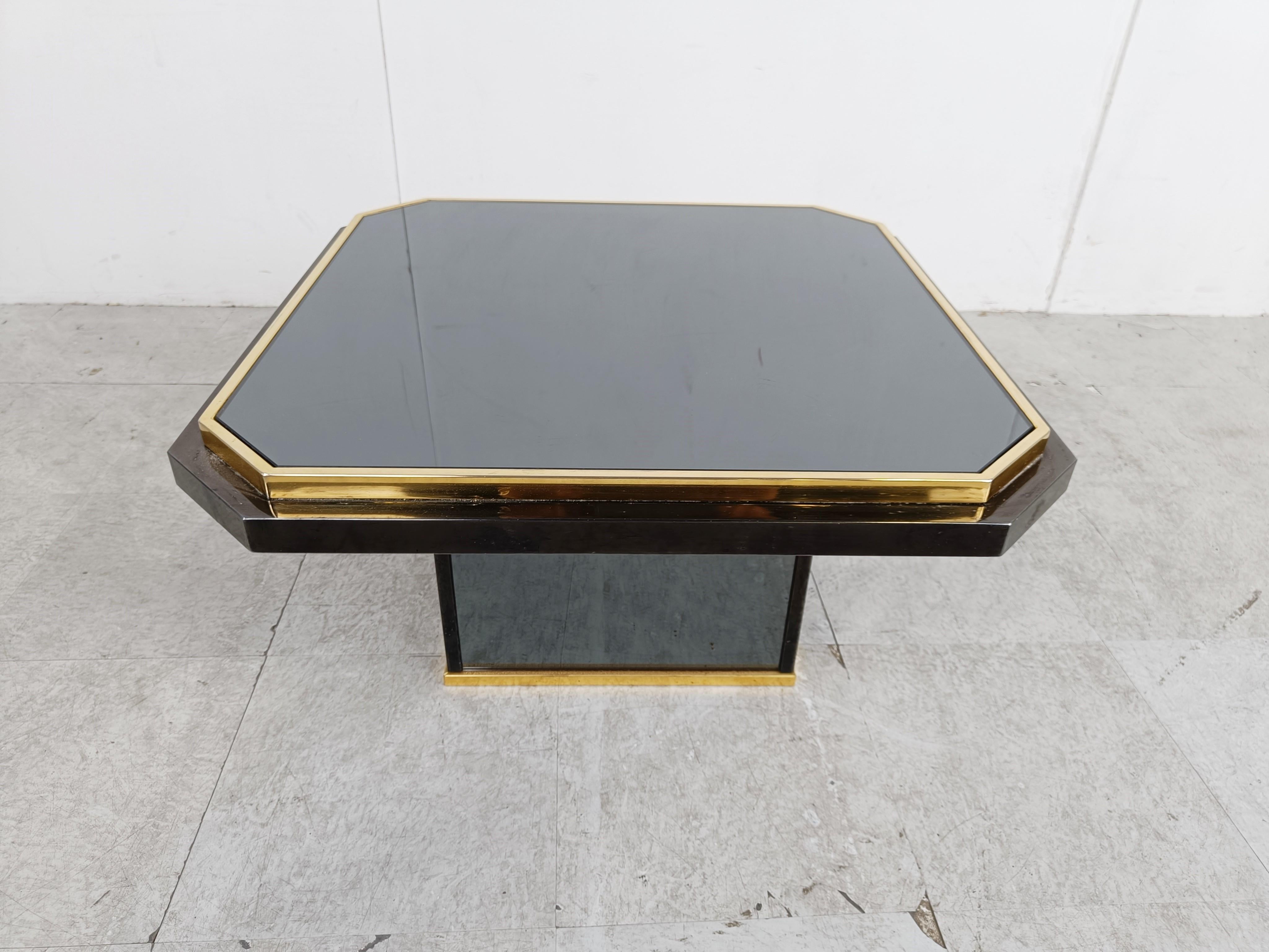 Belgian Vintage black and brass coffee table, 1970s For Sale