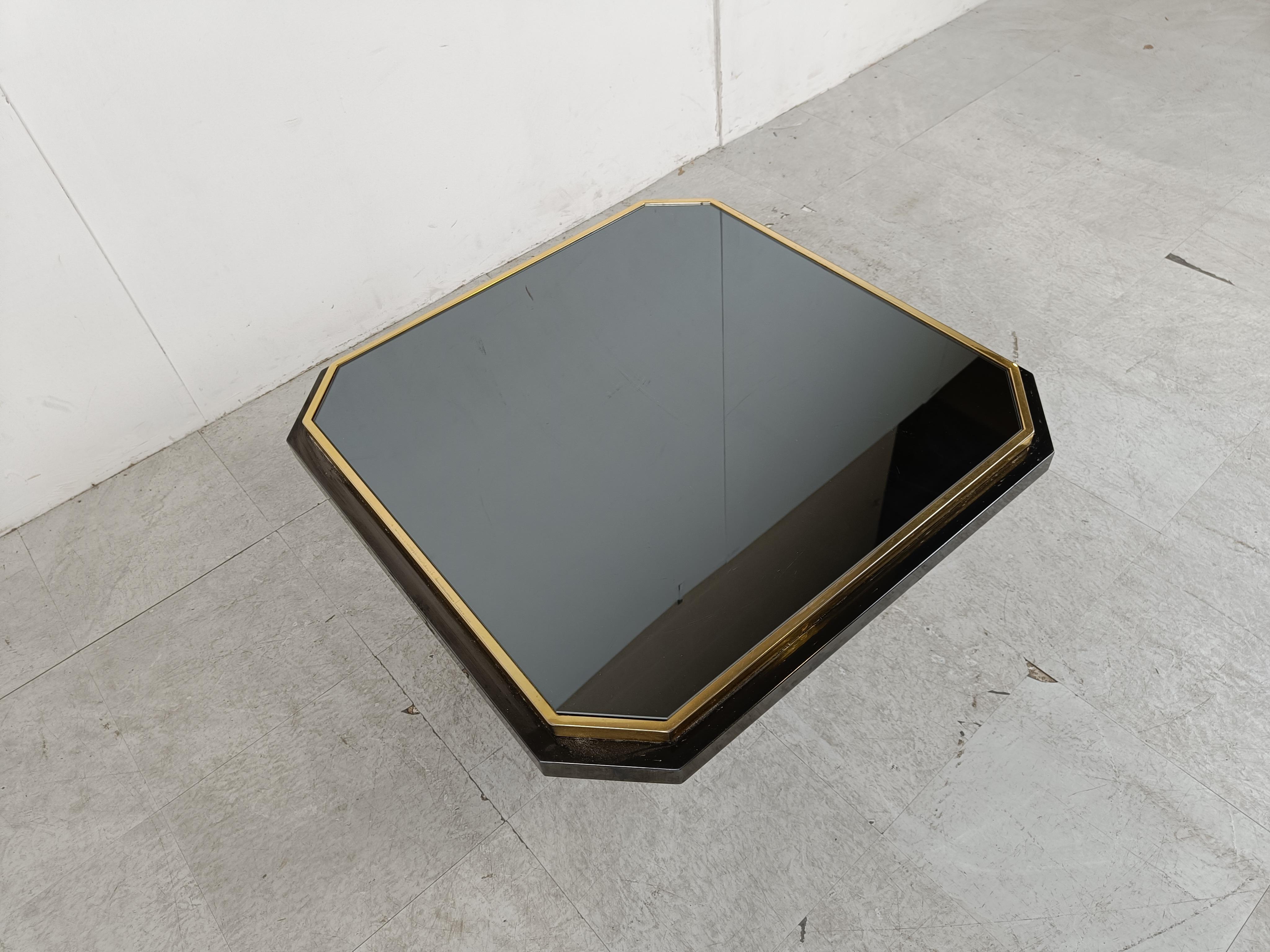 Late 20th Century Vintage black and brass coffee table, 1970s For Sale