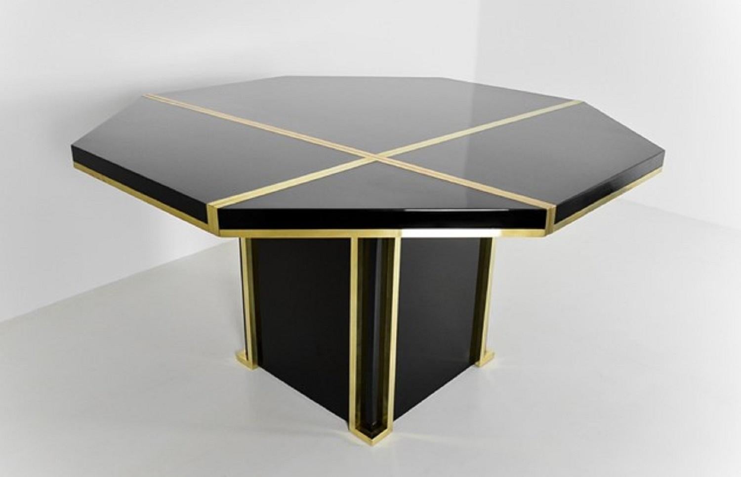 Mid-Century Modern J.C Mahey 70s Black Dining Table, writing Table, lacquered, brass, italy,