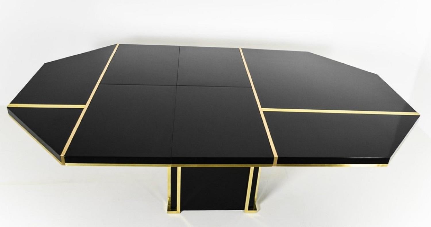 Late 20th Century J.C Mahey 70s Black Dining Table, writing Table, lacquered, brass, italy,