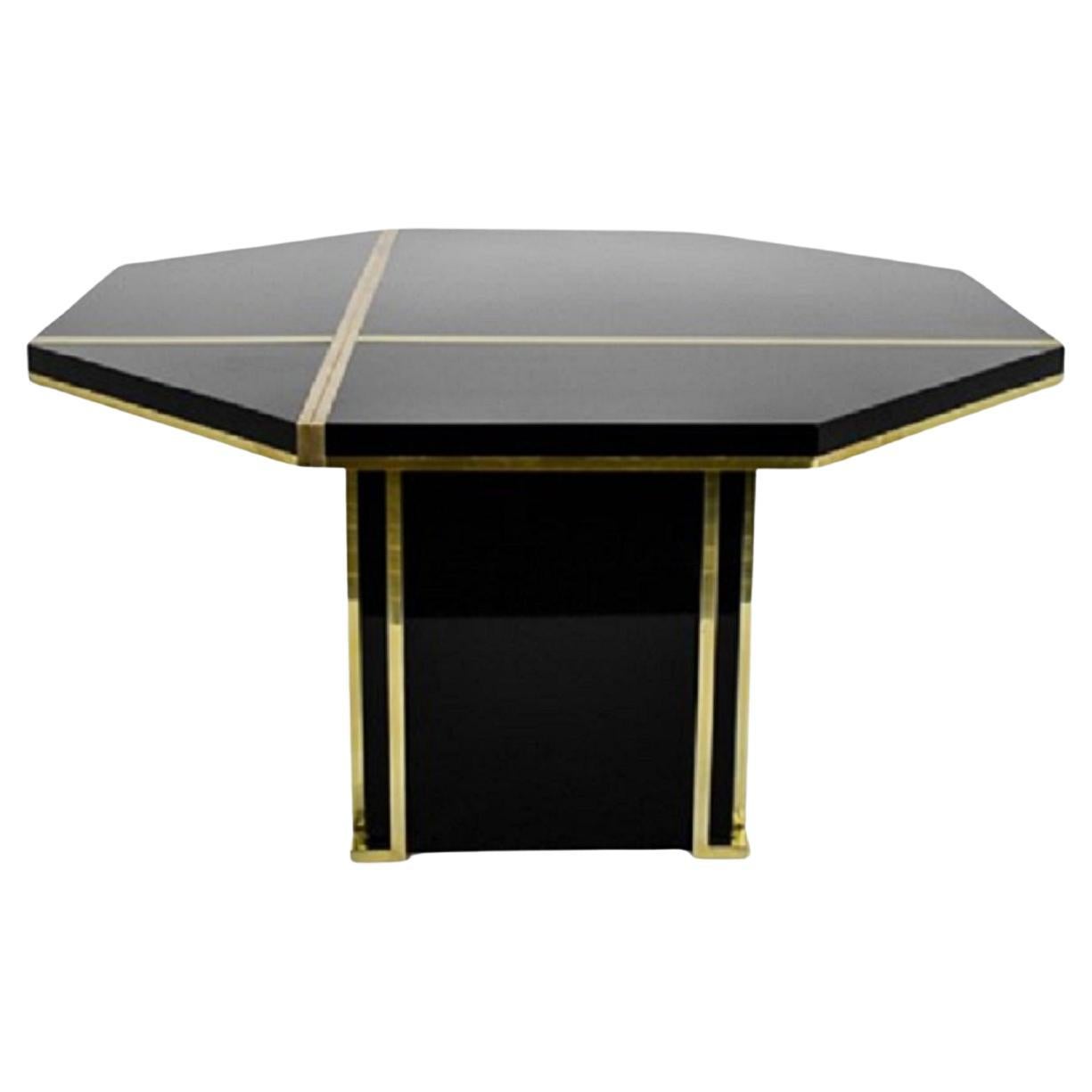J.C Mahey 70s Black Dining Table, writing Table, lacquered, brass, italy,