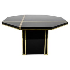 J.C Mahey 70s Black Dining Table,writing Table, lacquered,brass, italy,
