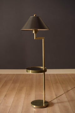 Lampada da terra scultorea vintage in nero e ottone con tavolino rotondo