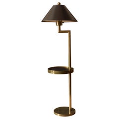 Lampada da terra scultorea vintage in nero e ottone con tavolino rotondo