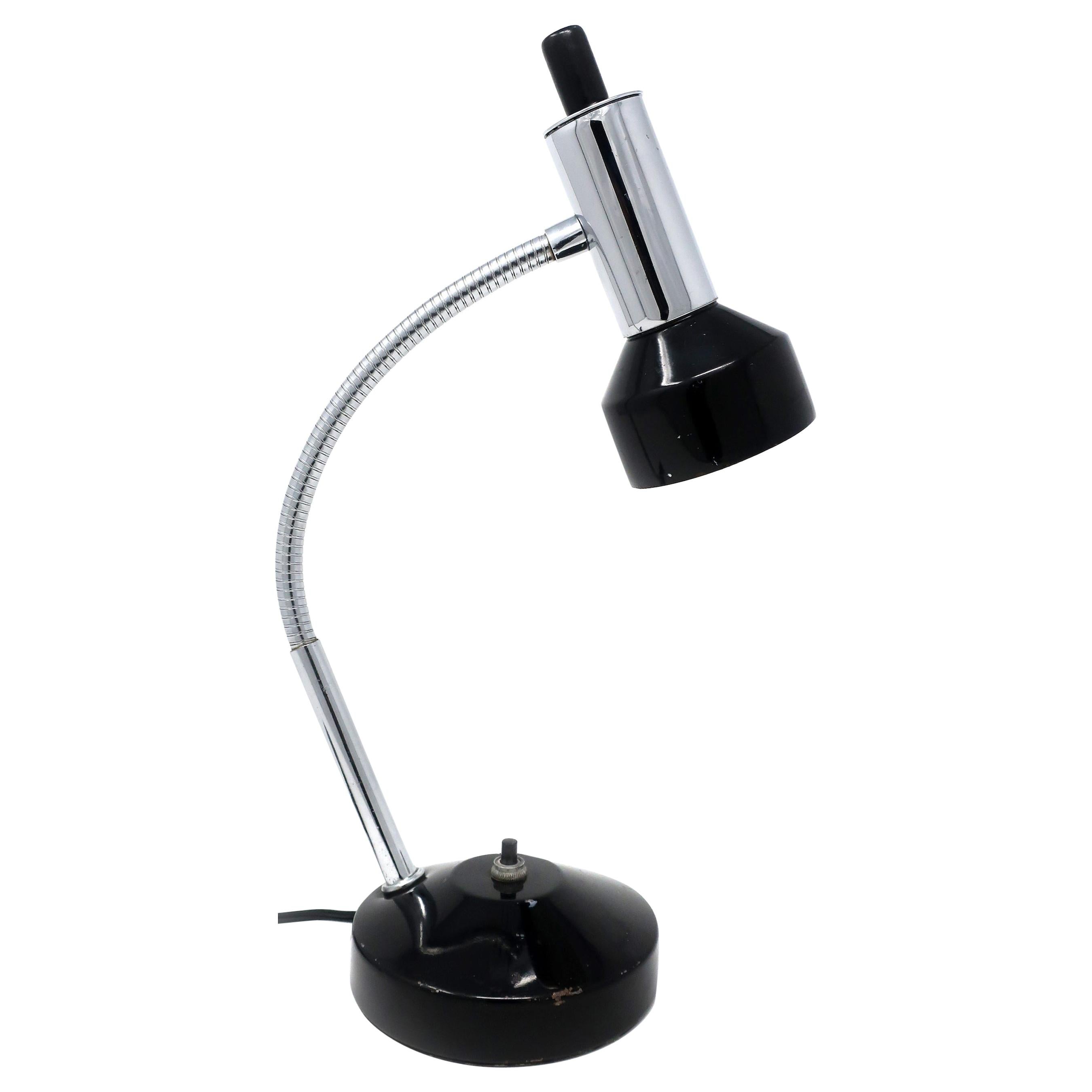 Vintage Black and Chrome Gooseneck Desk Lamp For Sale