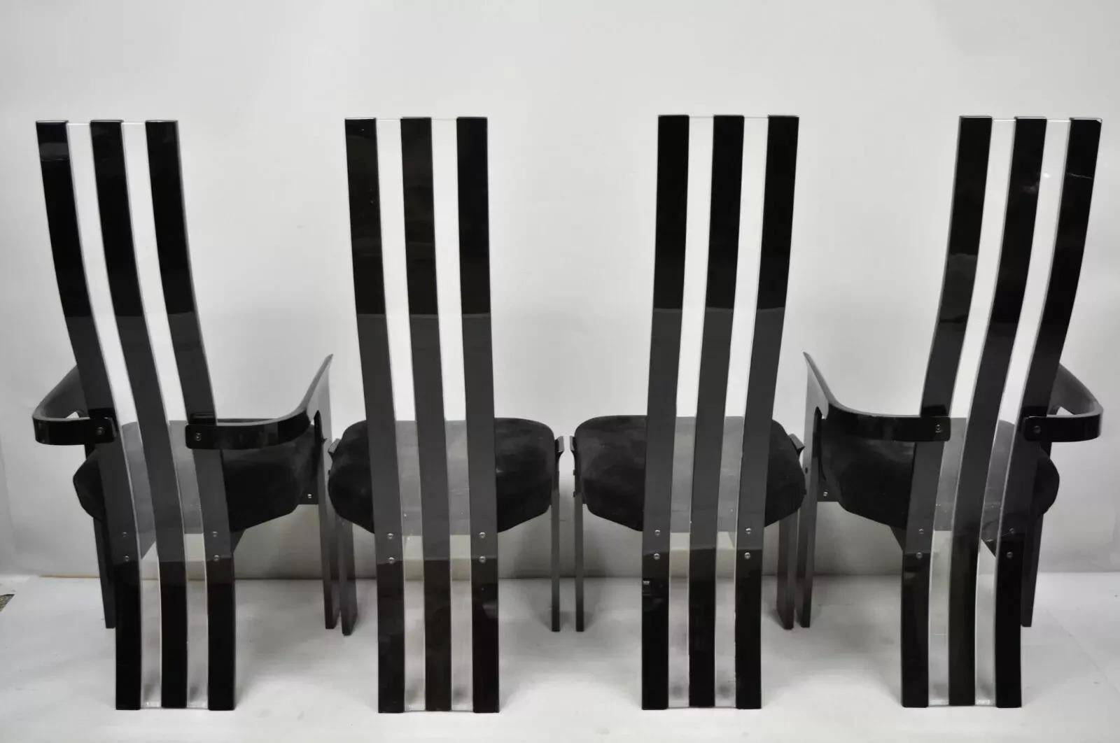 Sedie da pranzo scultoree vintage con schienale alto in lucite nera e trasparente - Set di 4 in vendita 4