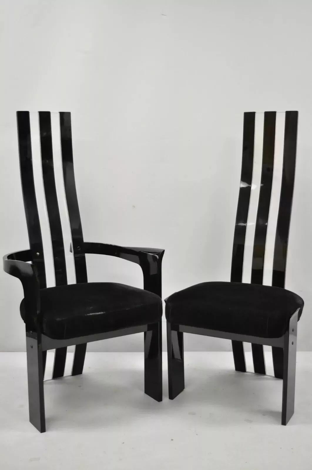 Sedie da pranzo scultoree vintage con schienale alto in lucite nera e trasparente - Set di 4 in vendita 5