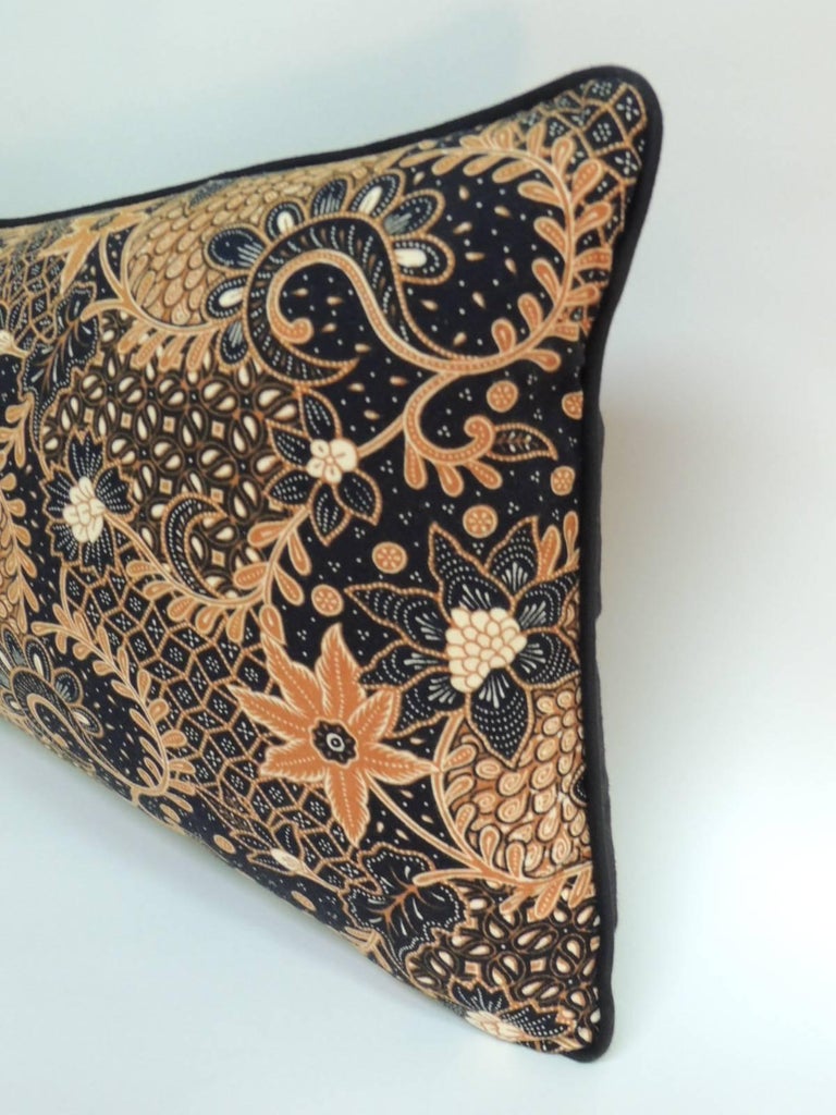 Vintage Black And Gold Batik Textile Bolster Decorative Pillow For
