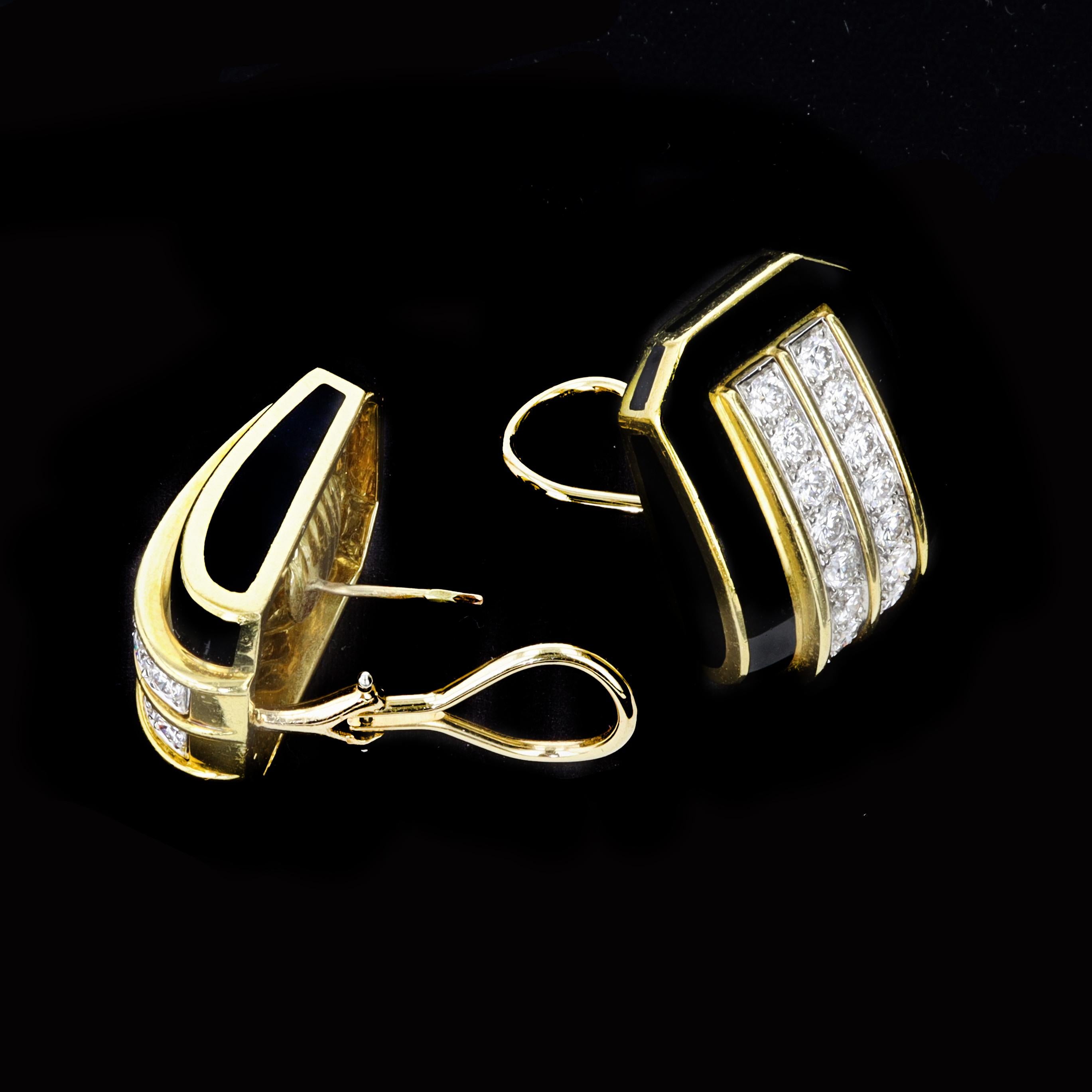 Schwarze und goldene Diamant-Ohrringe (Art déco) im Angebot