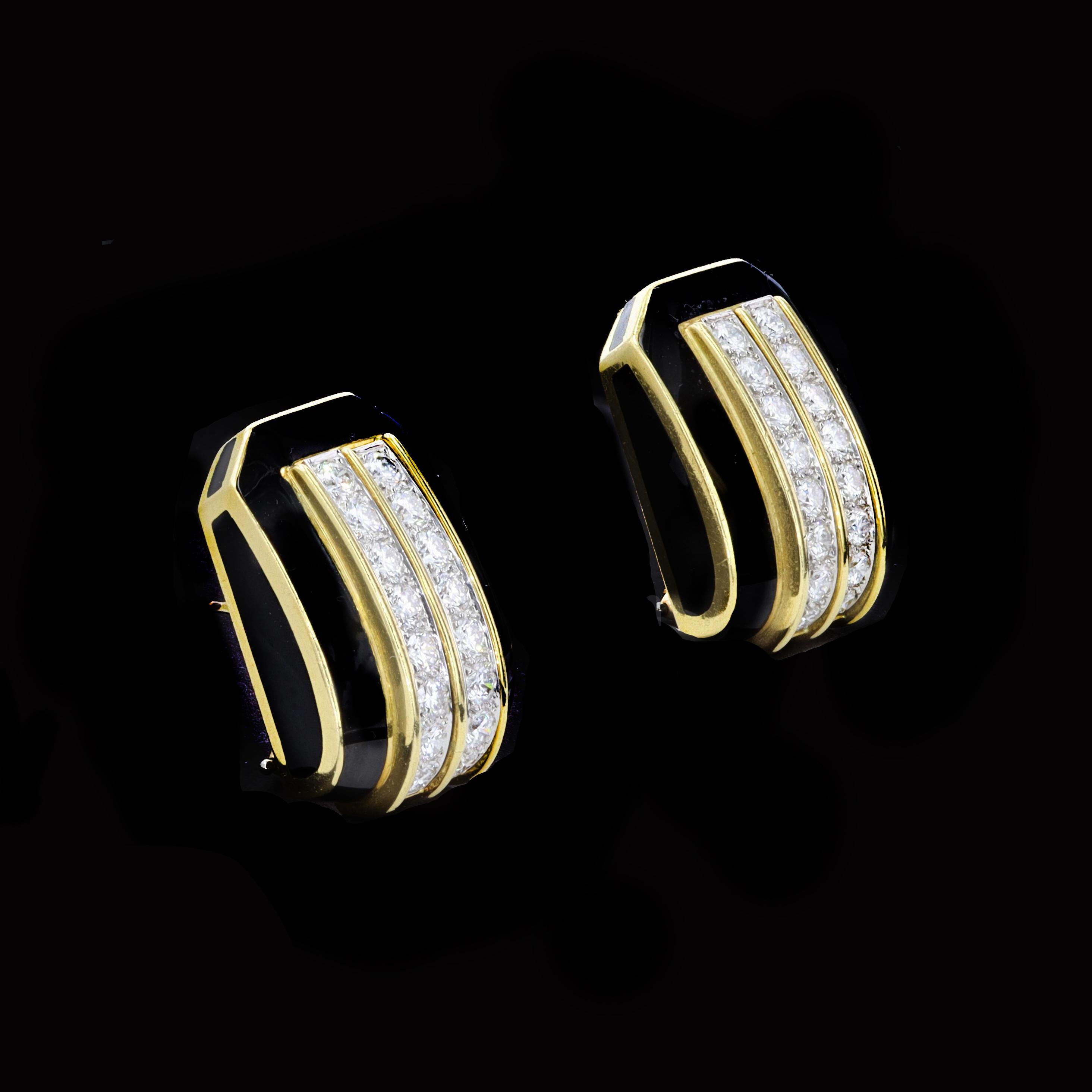 Vintage Black and Gold Diamond Earrings In Excellent Condition For Sale In NEW ORLEANS, LA