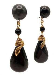 Vintage Black and Gold French Snake Earrings by Chantal De Kerouartz
