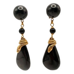 Vintage Black and Gold French Snake Earrings by Chantal De Kerouartz