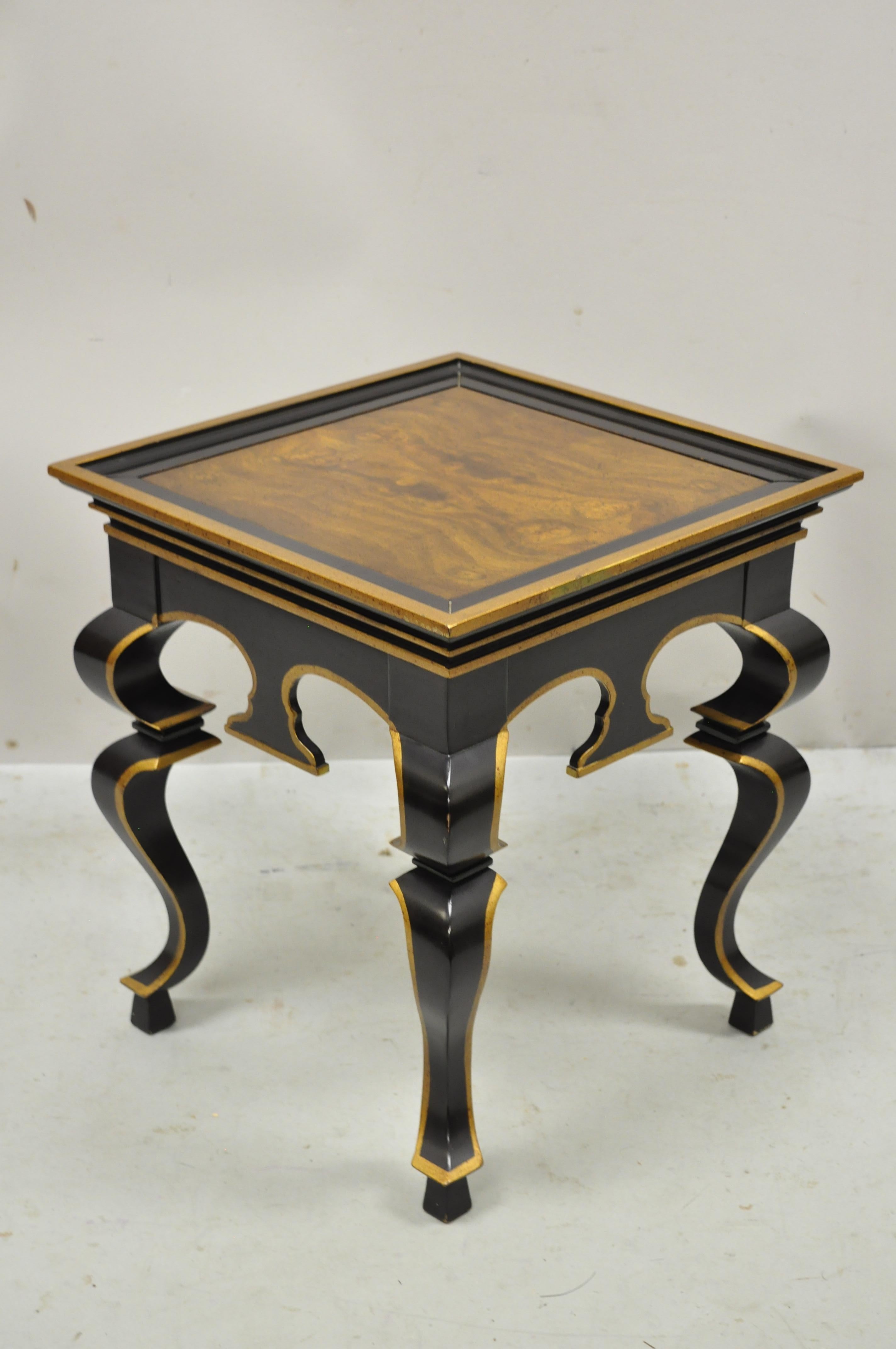 Vintage Black and Gold Italian Regency Style Burl Wood Low Side Table Drexel 3