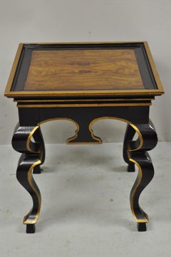 Vintage Black and Gold Italian Regency Style Burl Wood Low Side Table Drexel