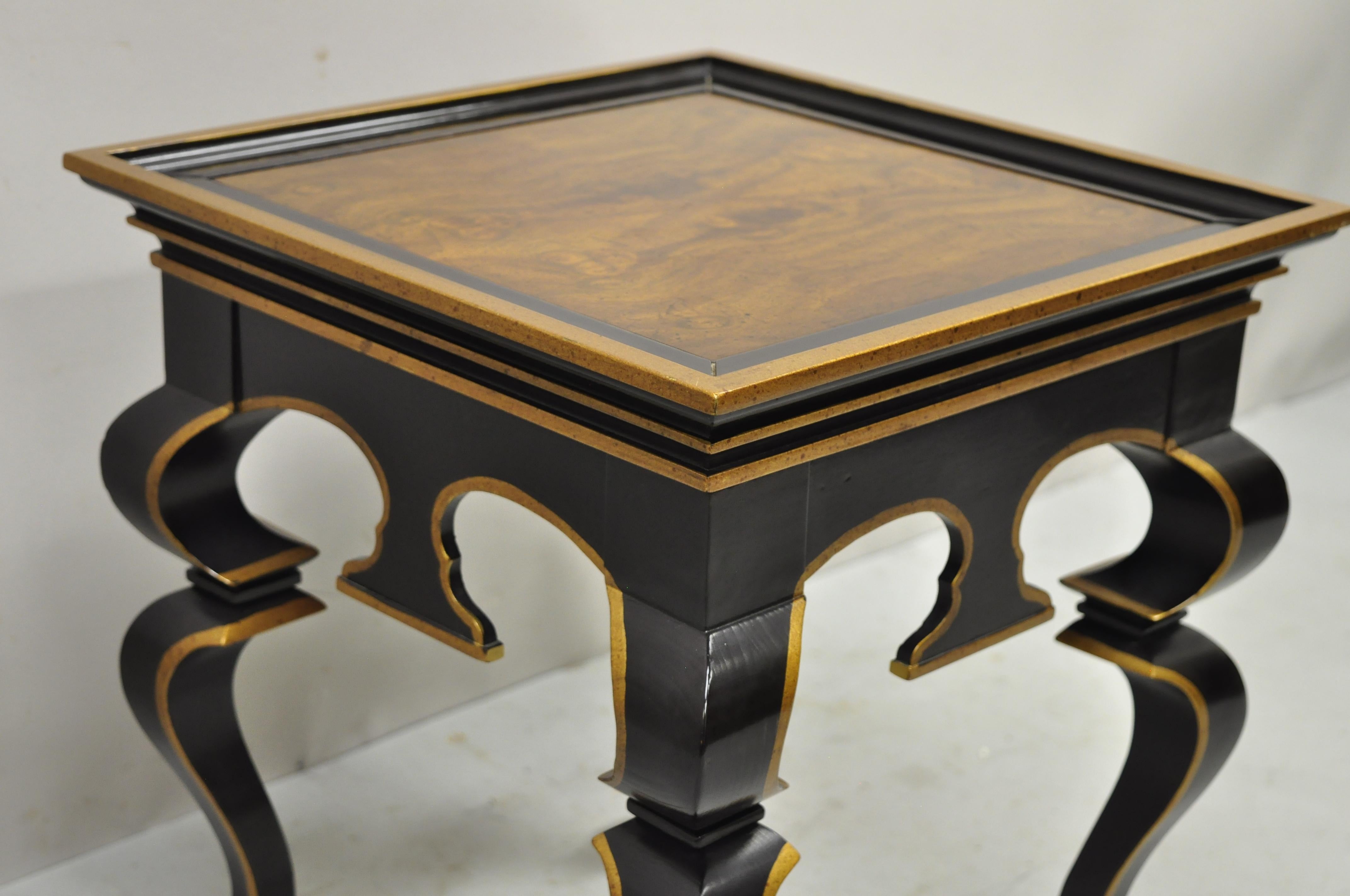 North American Vintage Black and Gold Italian Regency Style Burl Wood Low Side Table Drexel