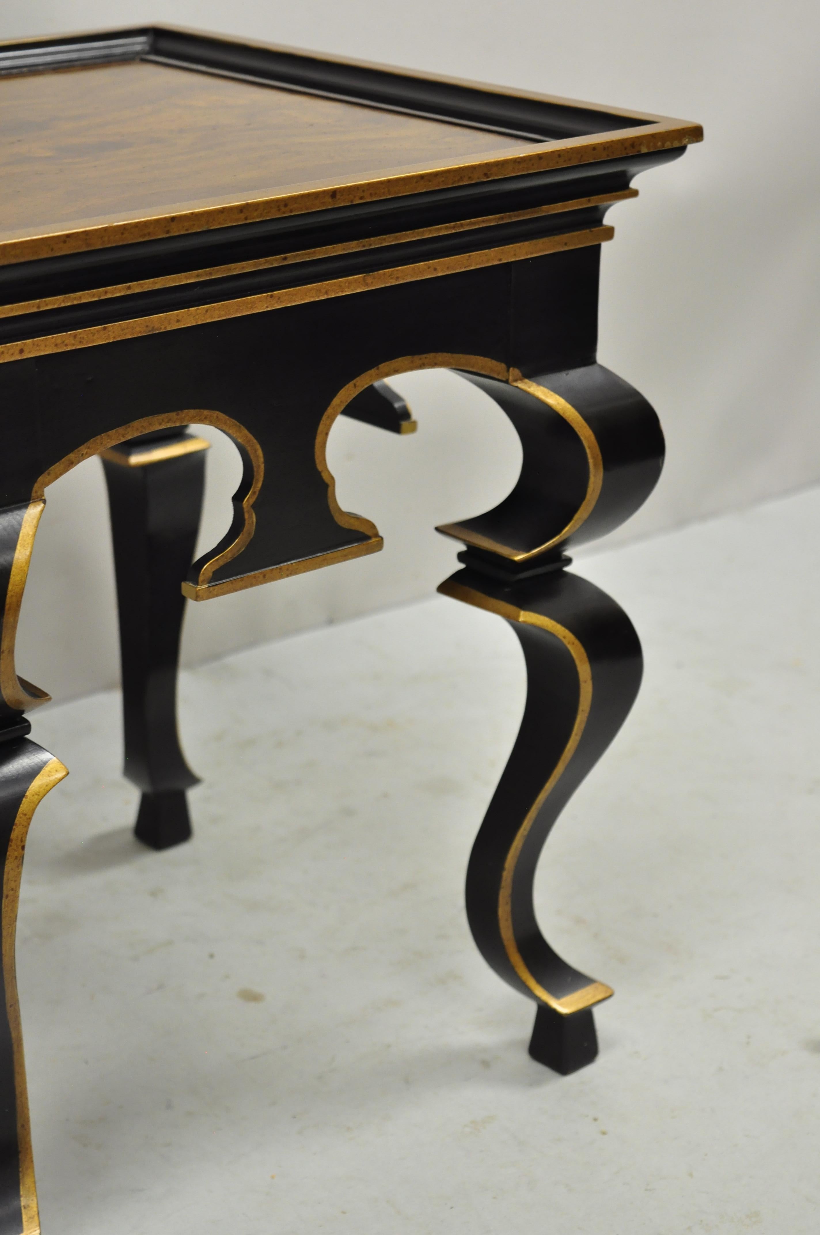 Vintage Black and Gold Italian Regency Style Burl Wood Low Side Table Drexel In Good Condition In Philadelphia, PA