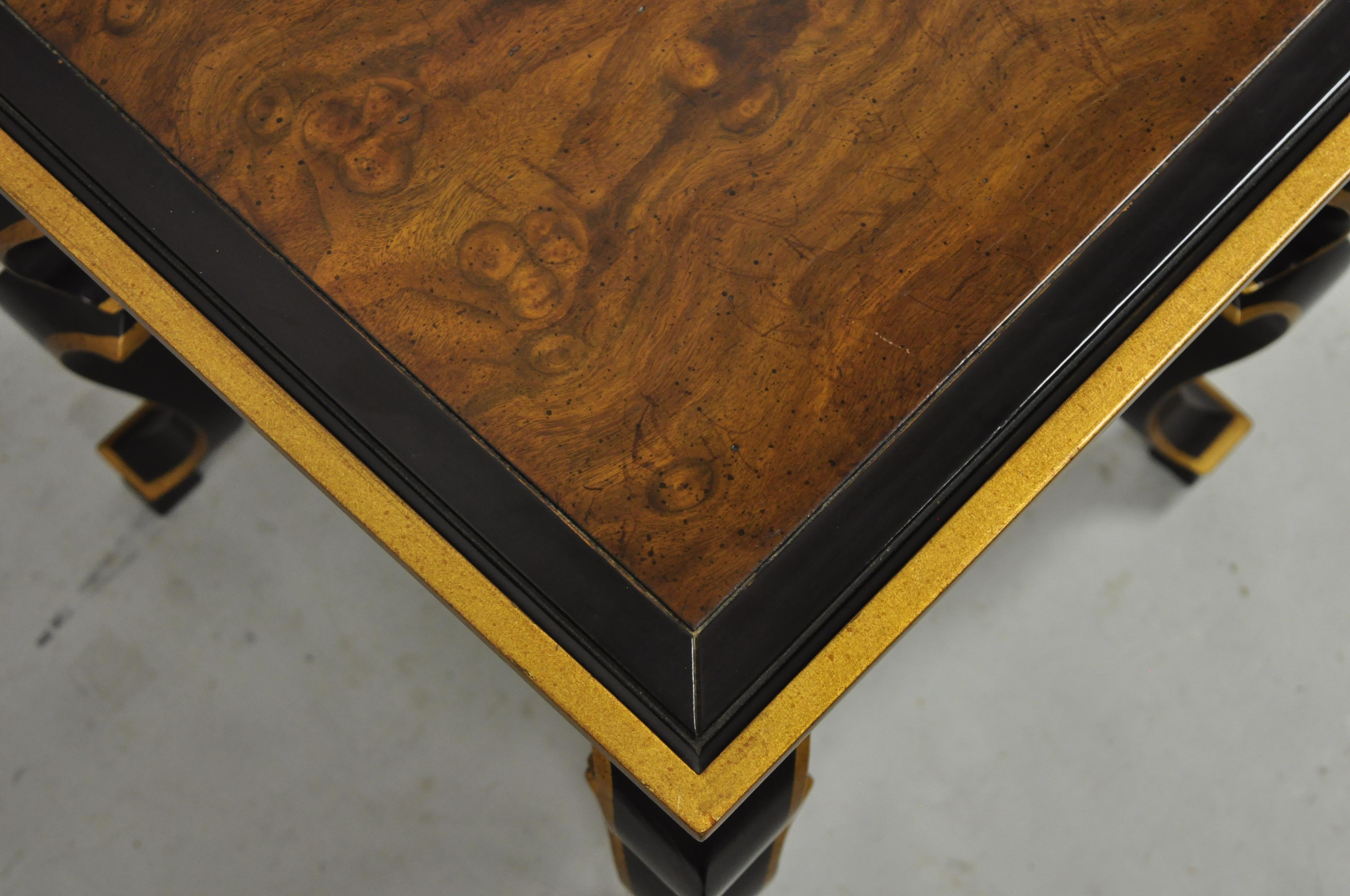 Vintage Black and Gold Italian Regency Style Burl Wood Low Side Table Drexel 1