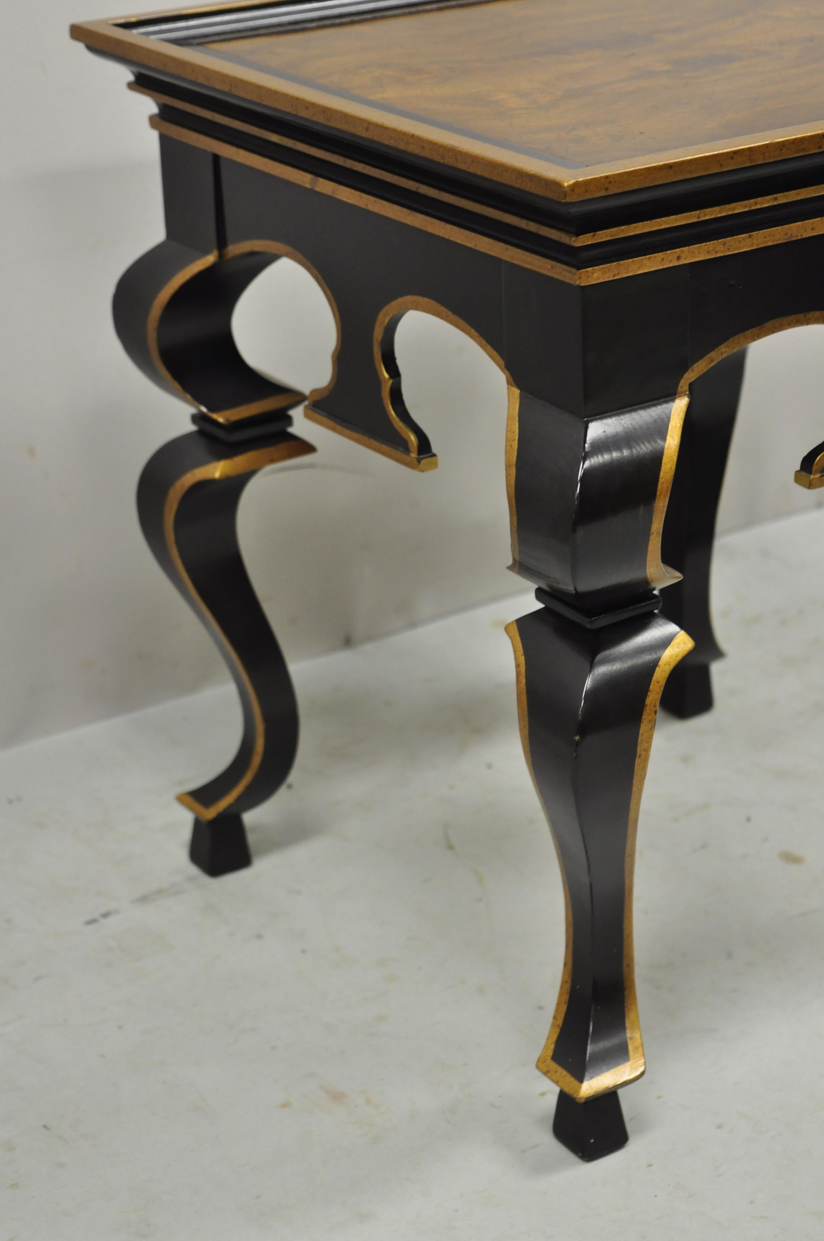 Vintage Black and Gold Italian Regency Style Burl Wood Low Side Table Drexel 2