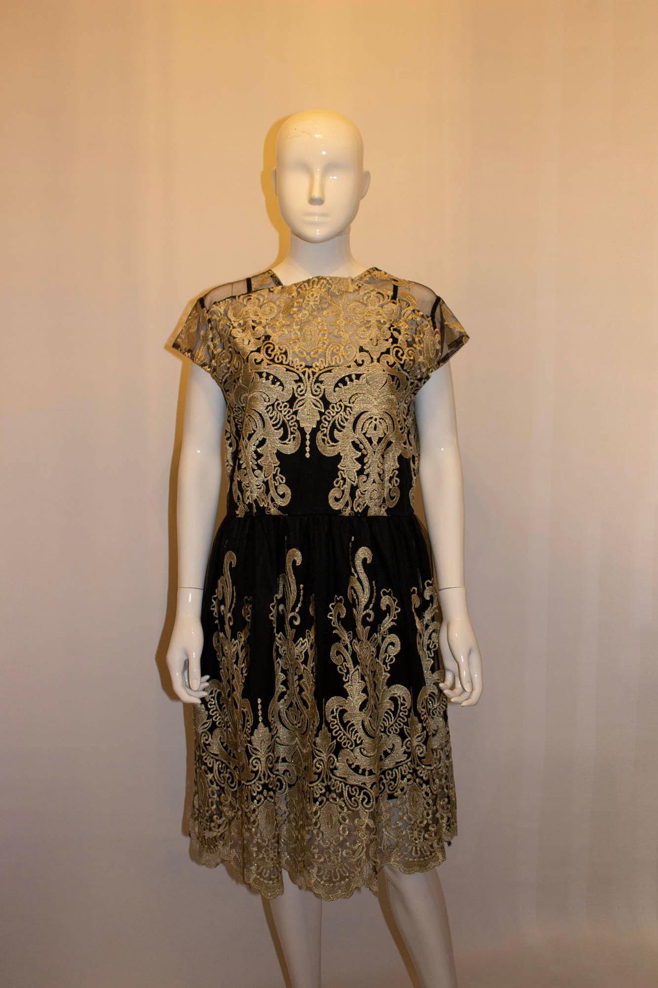 Vintage Black and Gold Lace Dress For Sale 1