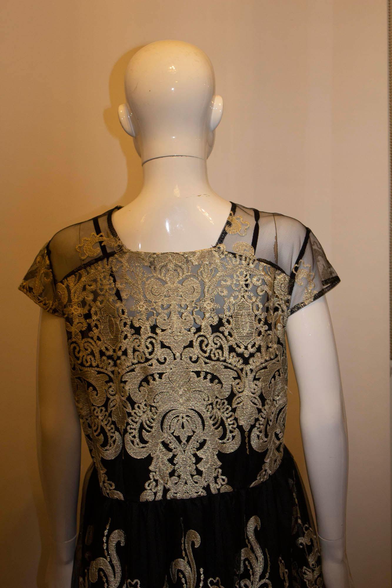 Vintage Black and Gold Lace Dress For Sale 2