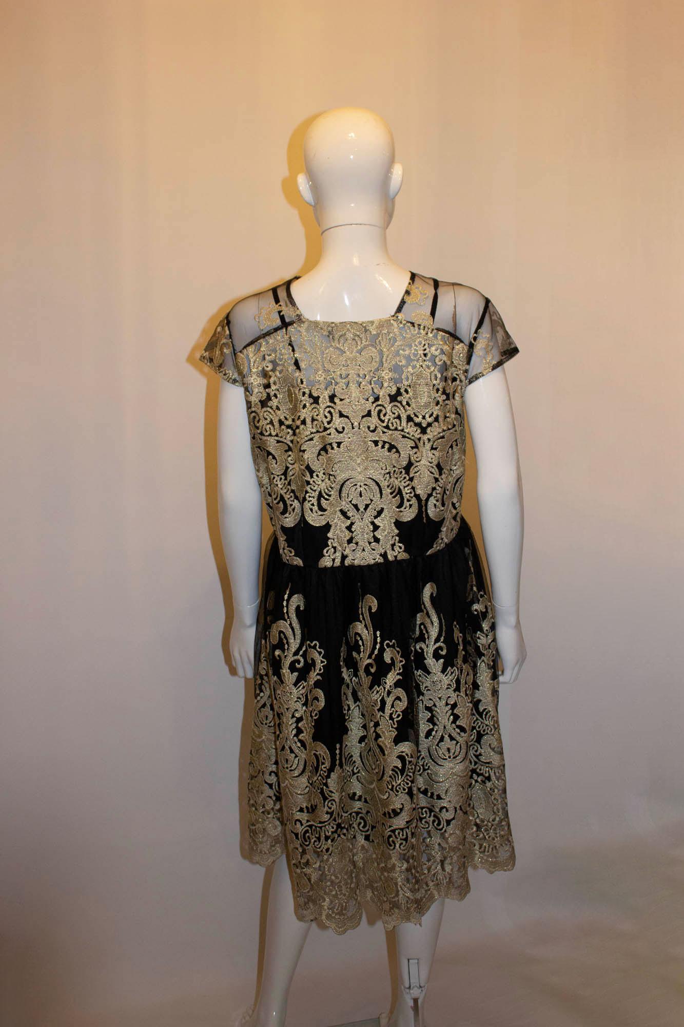 Vintage Black and Gold Lace Dress For Sale 3