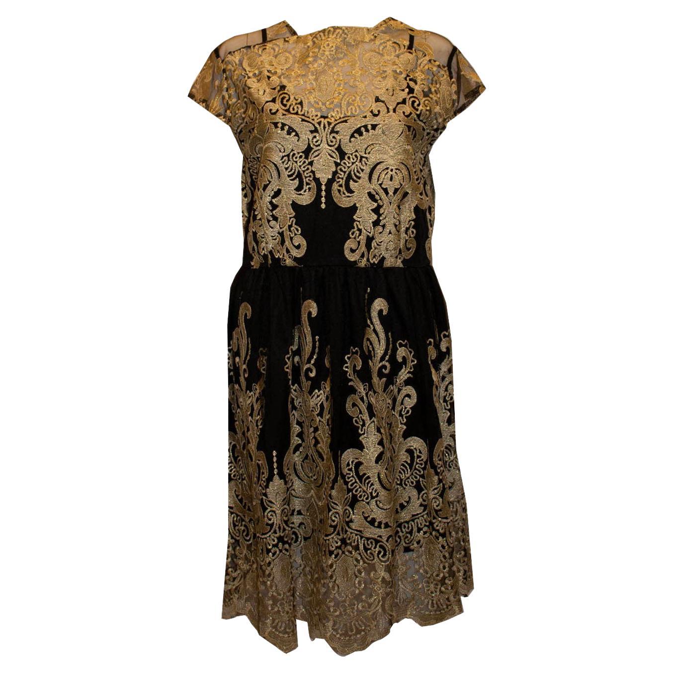 Vintage Black and Gold Lace Dress For Sale