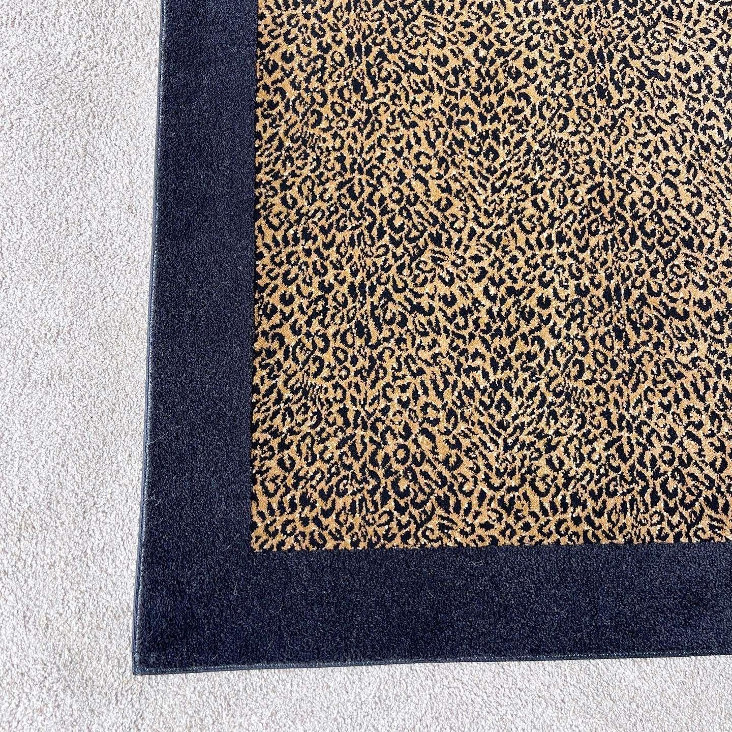 Post-Modern Vintage Black and Leopard Print Rectangular Area Rug For Sale