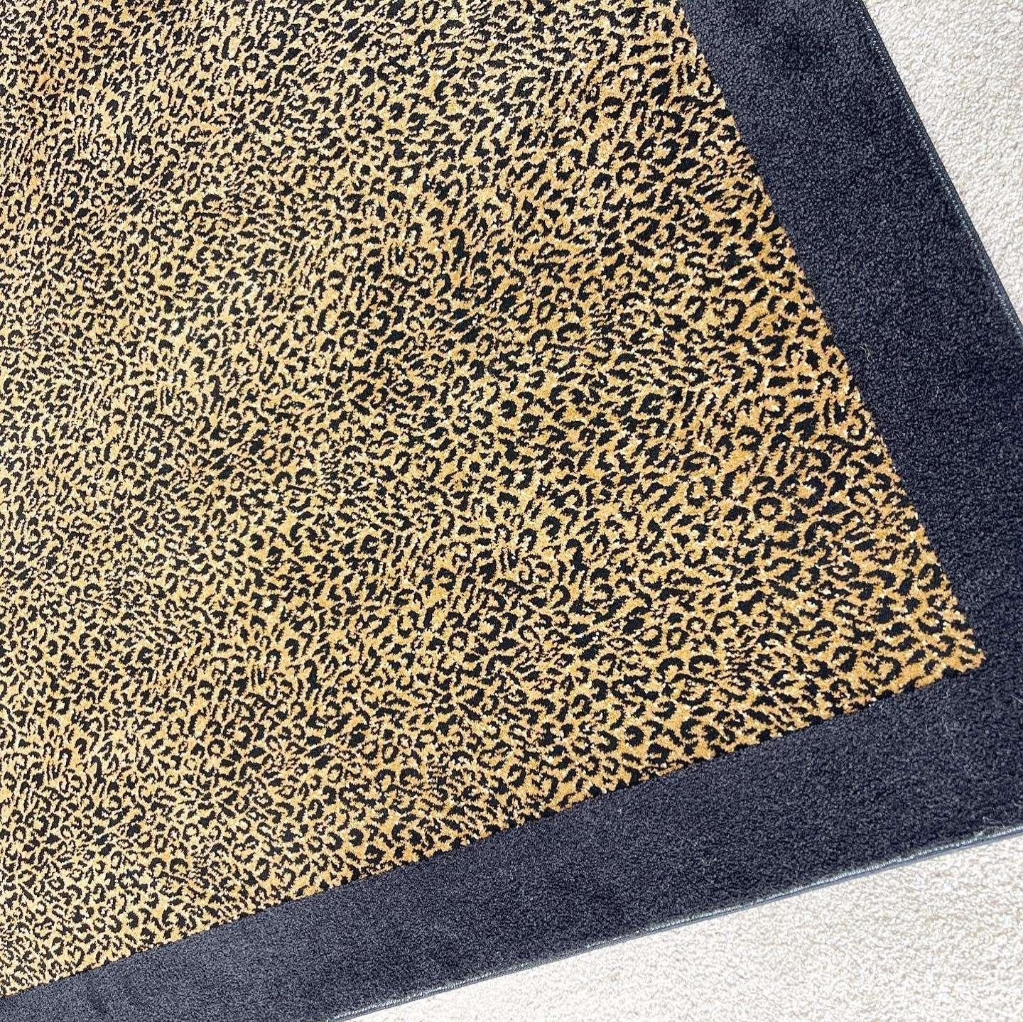 Vintage Black and Leopard Print Rectangular Area Rug In Good Condition For Sale In Delray Beach, FL