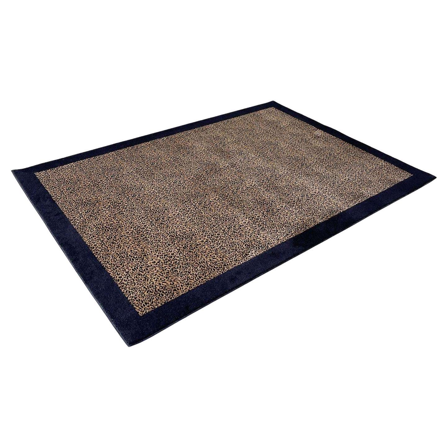 Vintage Black and Leopard Print Rectangular Area Rug For Sale