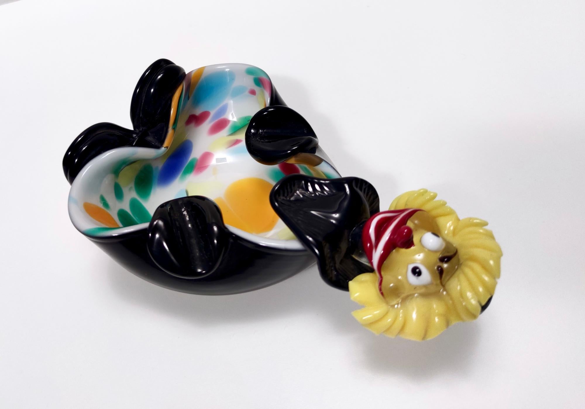 Italian Vintage Black and Multicolored Murano Glass Clown Trinket Bowl / Ashtray, Italy For Sale