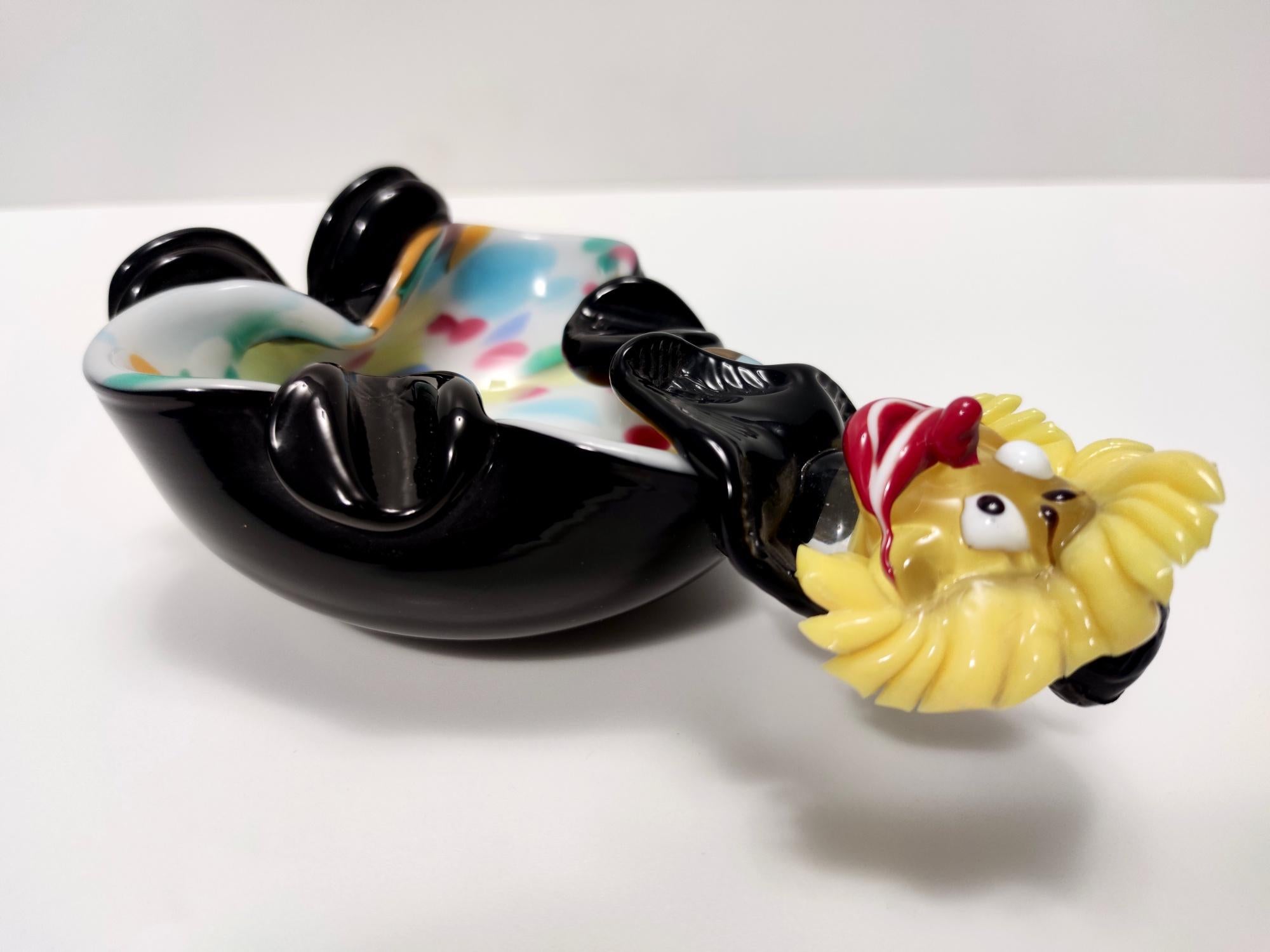 Vintage Black and Multicolored Murano Glass Clown Trinket Bowl / Ashtray, Italy In Good Condition For Sale In Bresso, Lombardy