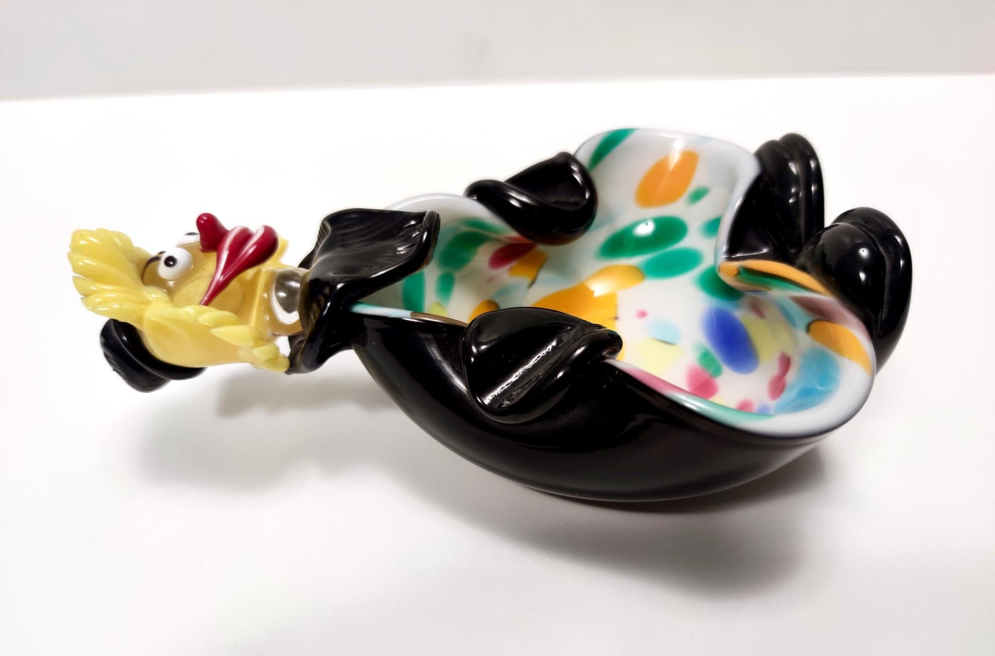 Mid-20th Century Vintage Black and Multicolored Murano Glass Clown Trinket Bowl / Ashtray, Italy For Sale