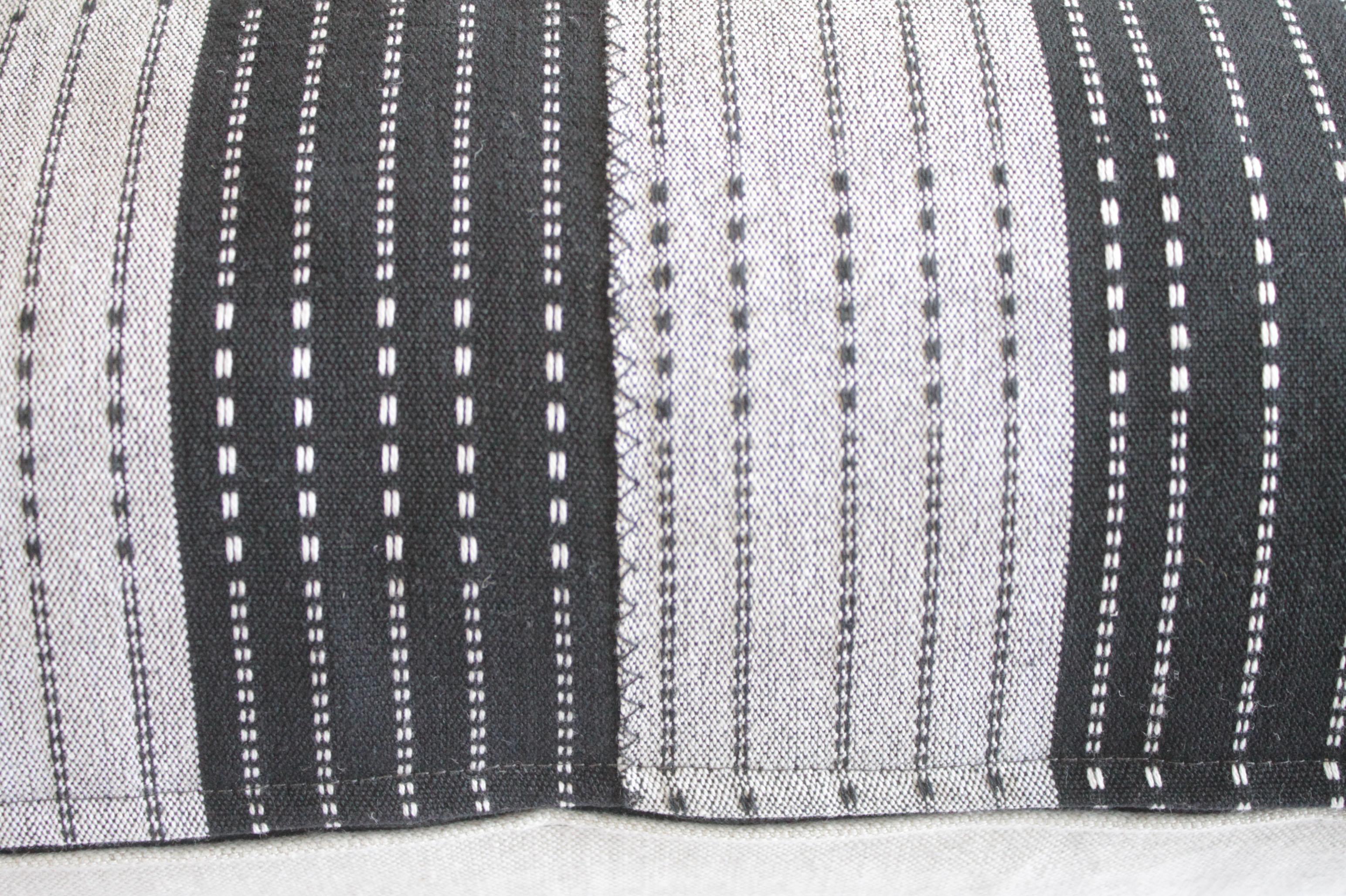 Cotton Vintage Black and Natural Color Block Pillows For Sale