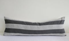 Vintage Black and Natural Striped Linen Lumbar Pillow
