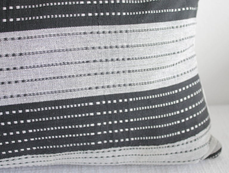 Vintage Black and Natural Striped Linen Lumbar Pillow For Sale at