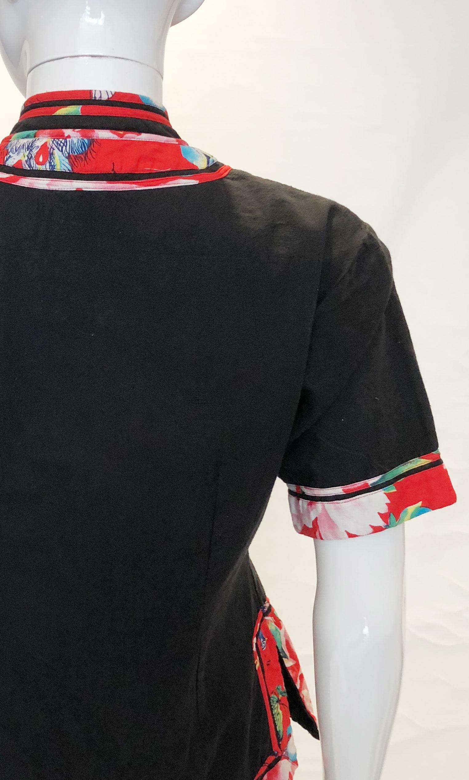 Noir Veste vintage de style chinois en noir et imprimé en vente