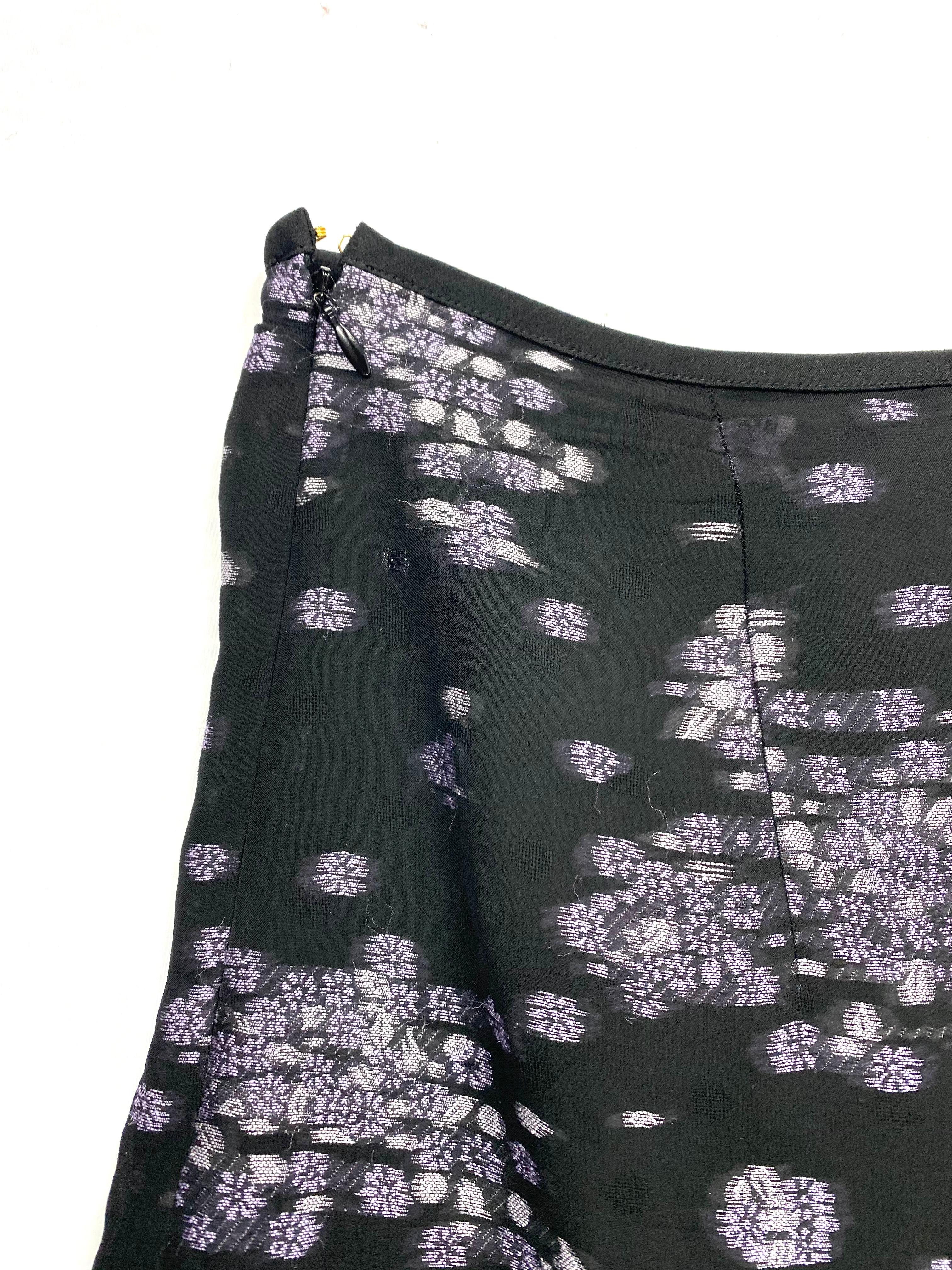 Vintage Schwarze und lila geblümte ausgestellte Vintage-Hose, Größe 2 im Angebot 2