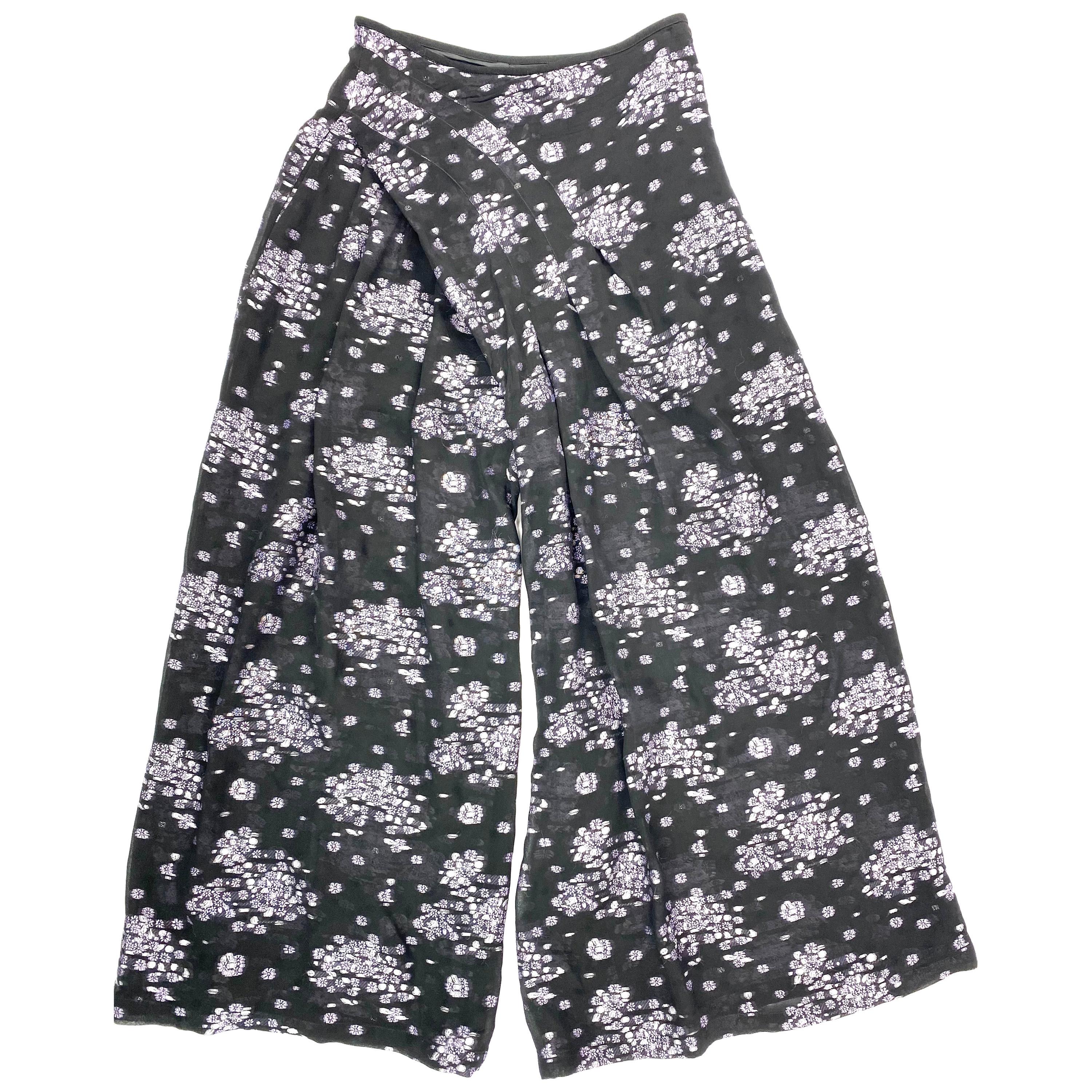 Vintage Black and Purple Floral Flare Pants, Size 2 For Sale