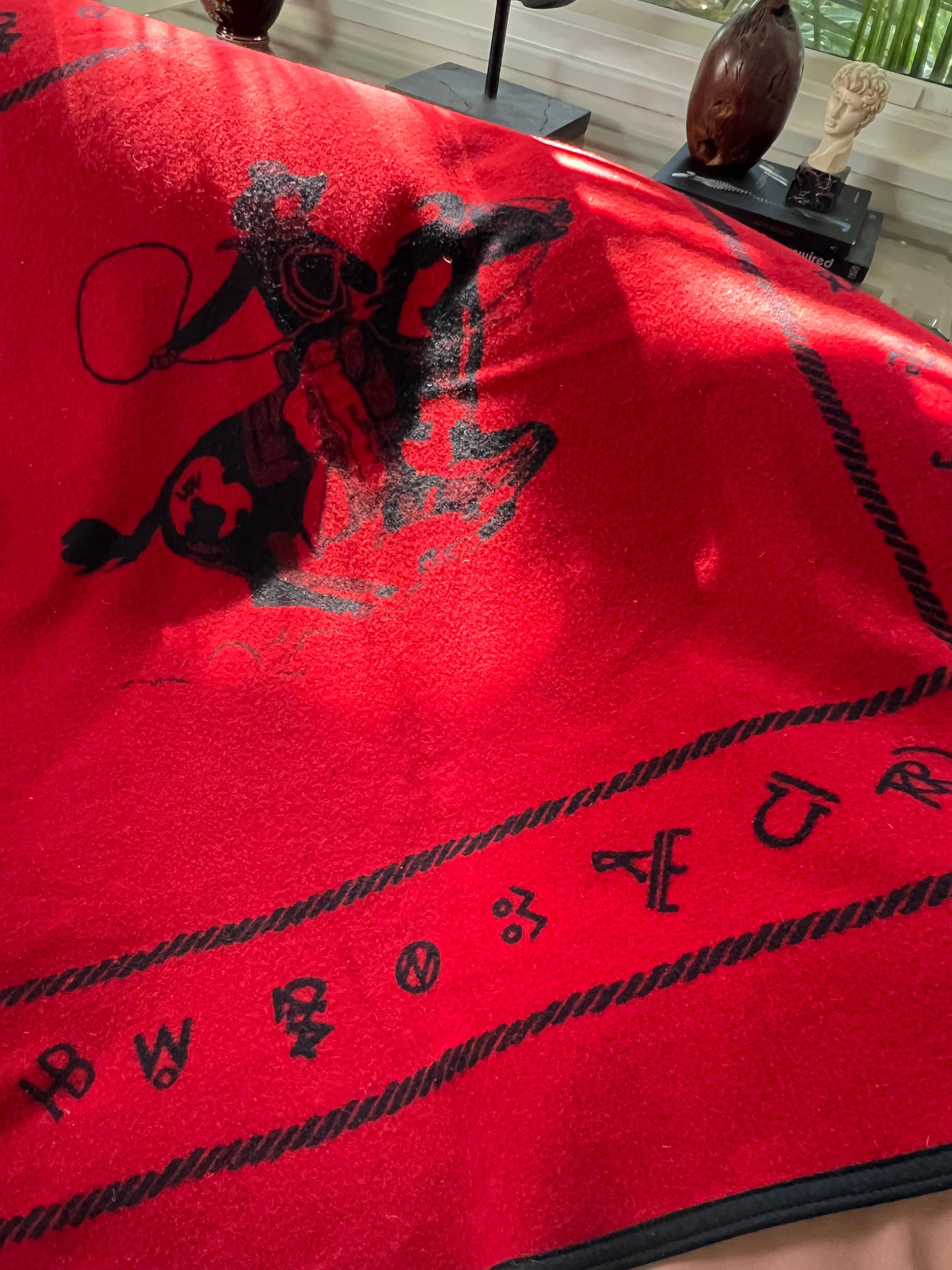 Vintage black and red reversible cowboy throw by Westland of Pendleton, 1950s 4